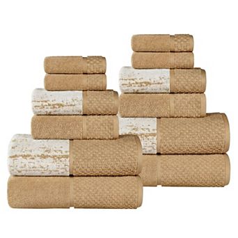 SUPERIOR Modern Cotton 12 pc Mid-Weight Solid and Patterned Mix Bathroom Towel Set