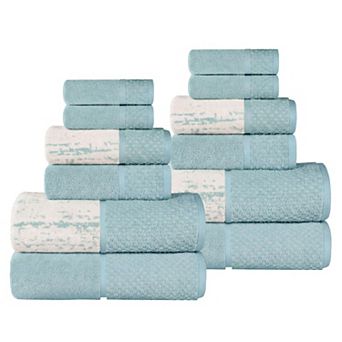 SUPERIOR Modern Cotton 12 pc Mid-Weight Solid and Patterned Mix Bathroom Towel Set