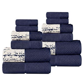 SUPERIOR Modern Cotton 12 pc Mid-Weight Solid and Patterned Mix Bathroom Towel Set
