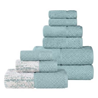 SUPERIOR Modern Cotton 9 pc Mid-Weight Solid and Patterned Mix Bathroom Towel Set