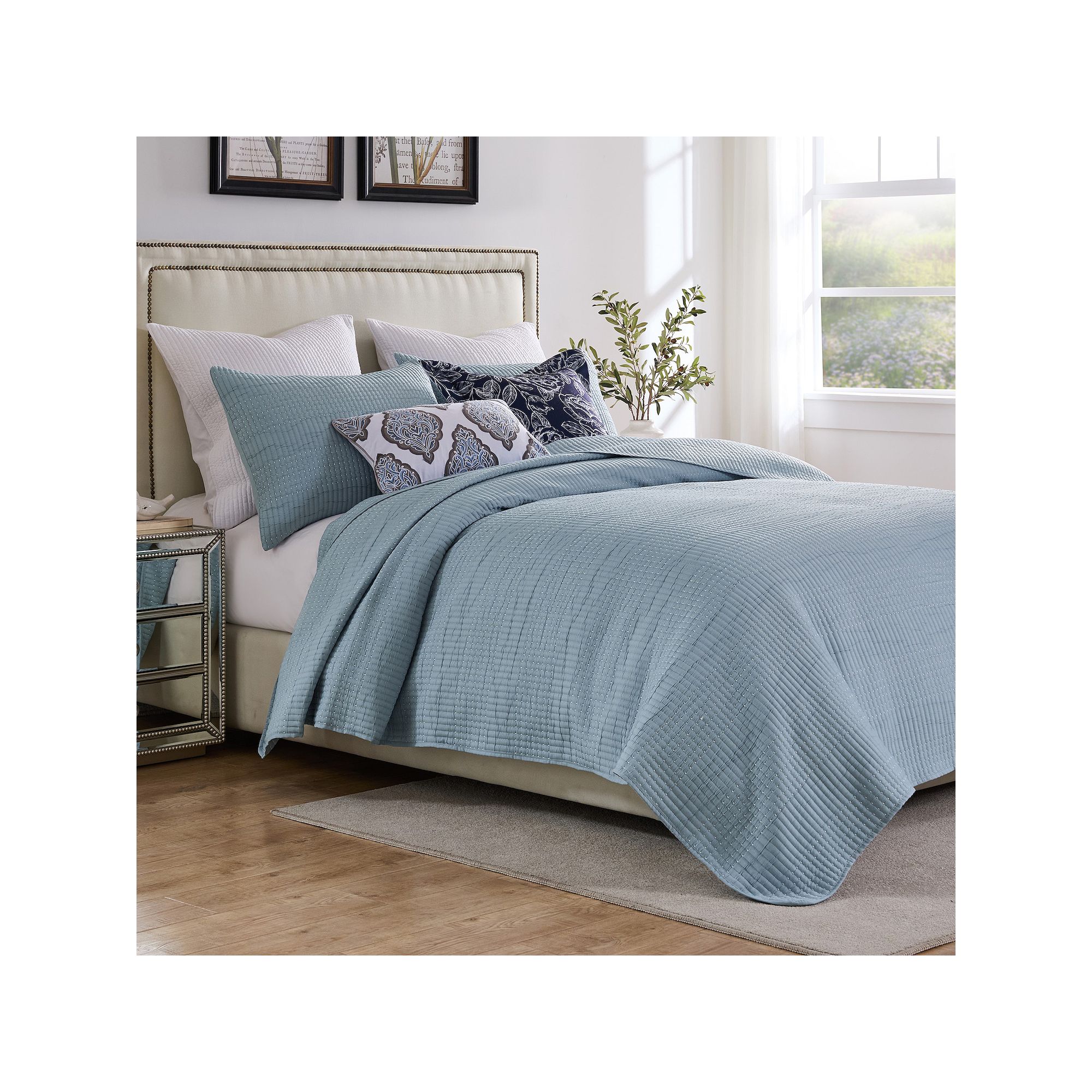 Greenland Home Fashions Monterrey White Quilt Set, Chambray