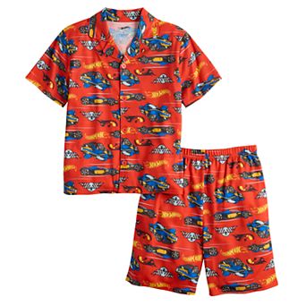 Boys 4-10 Hot Wheels Short Sleeve Button Down Pajama Top & Pajama Shorts Set