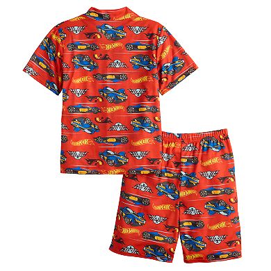 Boys 4-10 Hot Wheels Short Sleeve Button Down Pajama Top & Pajama Shorts Set
