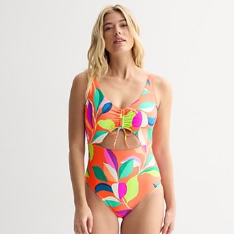 Women's Freshwater Keyhole Shirred Front One-Piece Swimsuit