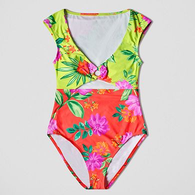 Women's Freshwater Cap Sleeve Cutout One-Piece Swimsuit