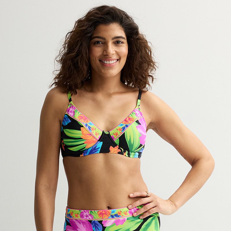 Women's Freshwater Underwire Seamed Bikini Top, Size: Small, Black Garden