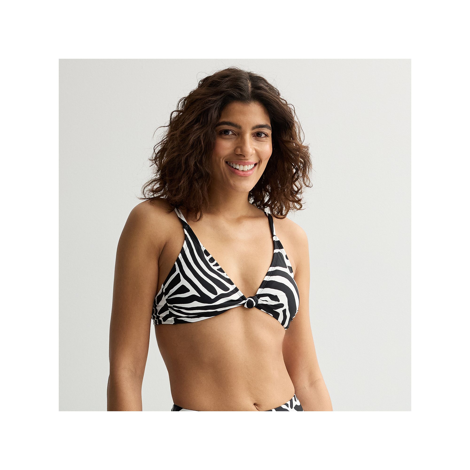 Womens Freshwater Front Knot Triangle Swim Top, Size: XS, Zebra Waves Blac