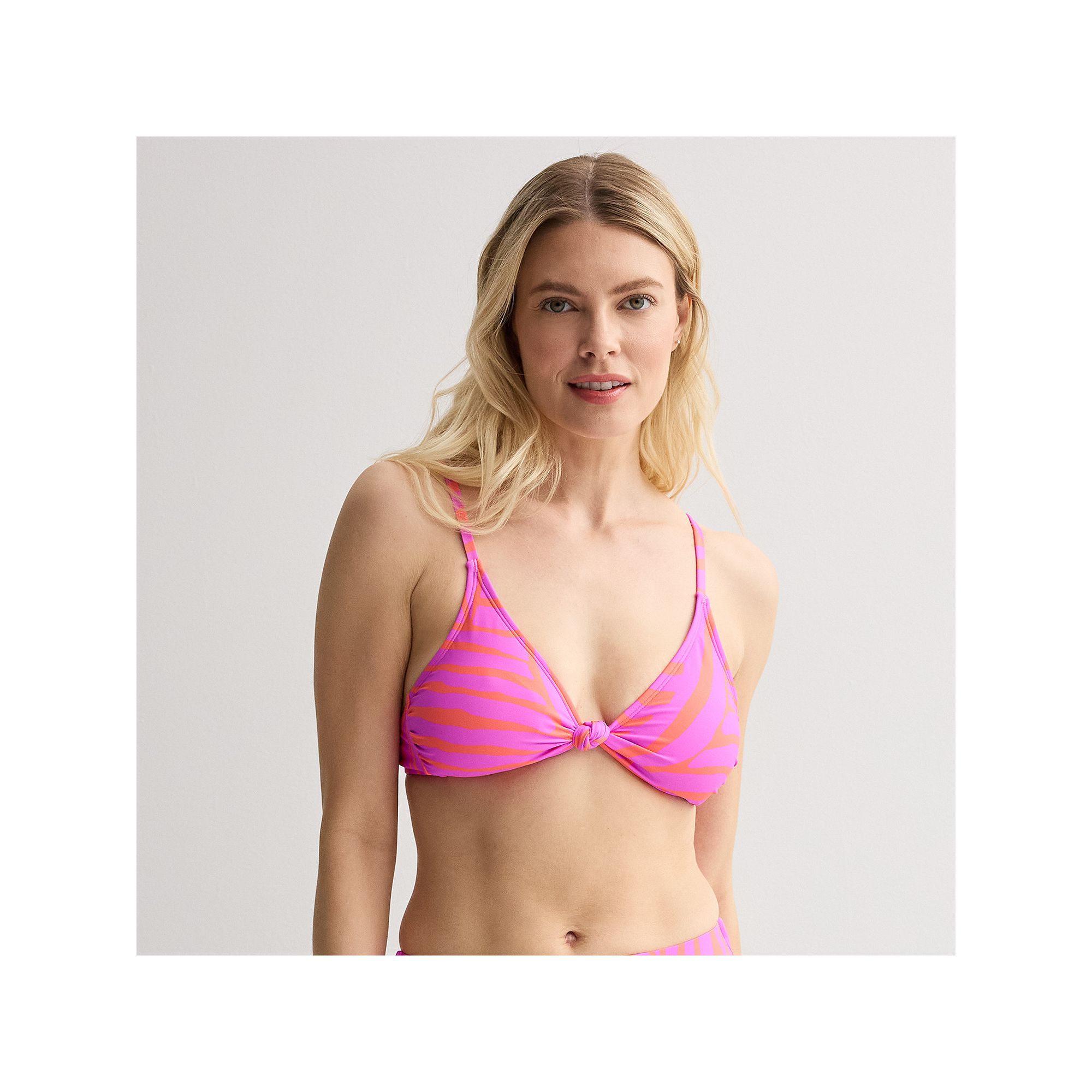 Womens Freshwater Front Knot Triangle Swim Top, Size: XS, Zebra Waves Pink