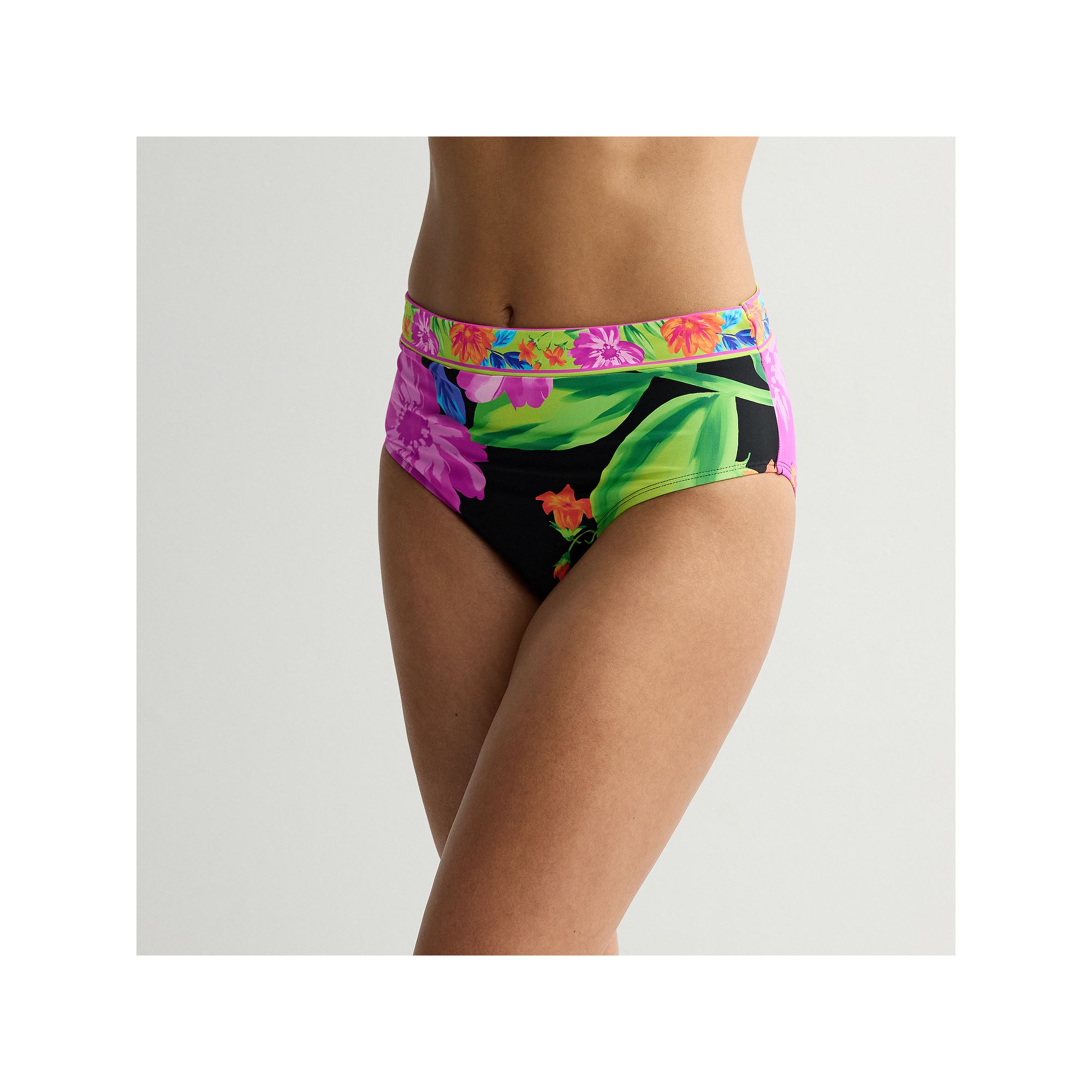 Womens Freshwater Banded High Leg Swim Bottoms, Size: XS, Black Garden
