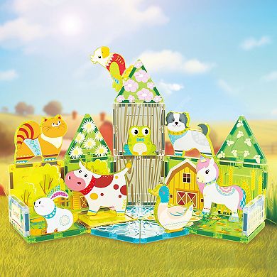PicassoTiles 26 PC Farm Themed, Magnetic Tiles, Magnetic Building Blocks for Kids 3+
