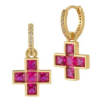 WINX 18k Gold Plated Cubic Zirconia Red Cross Huggie Earrings