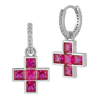 WINX 18k Gold Plated Cubic Zirconia Red Cross Huggie Earrings