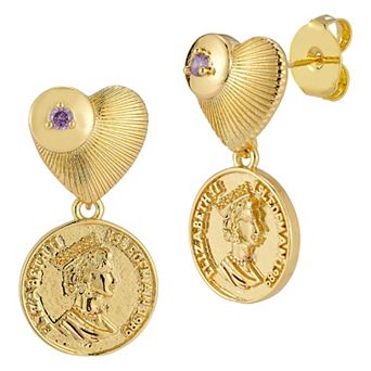 WINX 18k Gold Plated Cubic Zirconia Coin Heart Drop Earrings