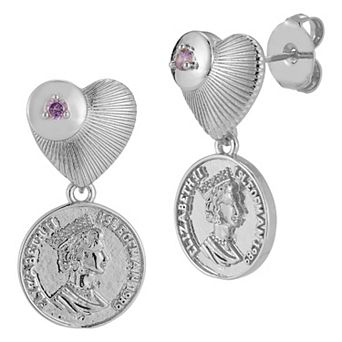 WINX 18k Gold Plated Cubic Zirconia Coin Heart Drop Earrings
