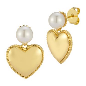 WINX 18k Gold Plated Freshwater Cultured Pearl Heart Drop Earrings