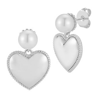 WINX 18k Gold Plated Freshwater Cultured Pearl Heart Drop Earrings