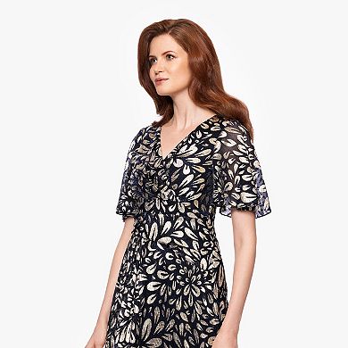 Women's BA Nites Long Foil Flutter Sleeve Dress