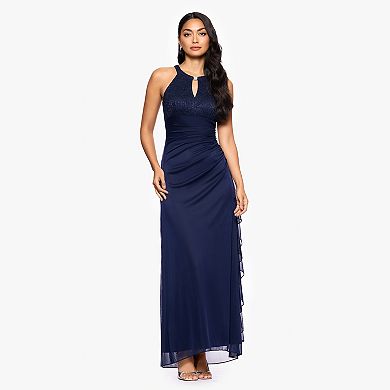 Women's BA Nites Long Sheer Matte Jersey With Lace Dress