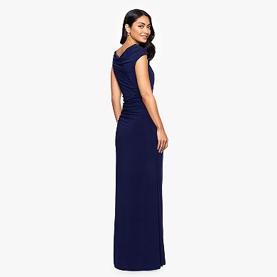 Women's BA Nites Long Ity Asymmetrical Neck Cap Sleeve Dress