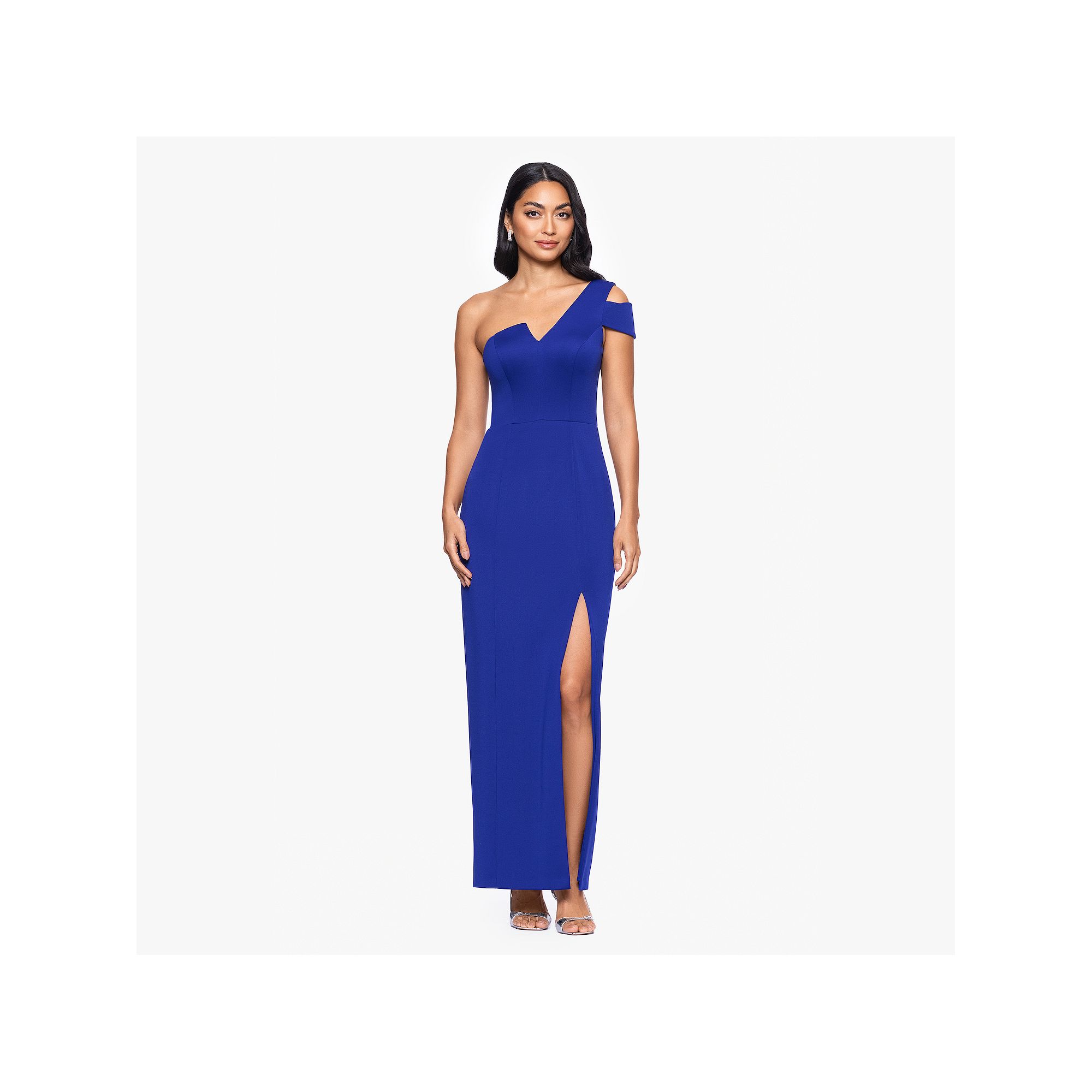 Womens BA Nites Long One Shoulder Dress, Size: 4, Marine