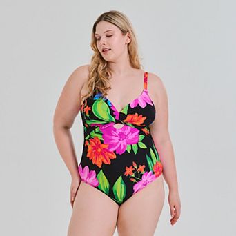 Plus Size Freshwater Wrap One-Piece Swimsuit