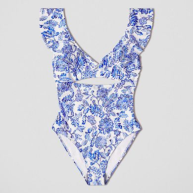 Women's Freshwater Ruffle V Wire One-Piece Swimsuit