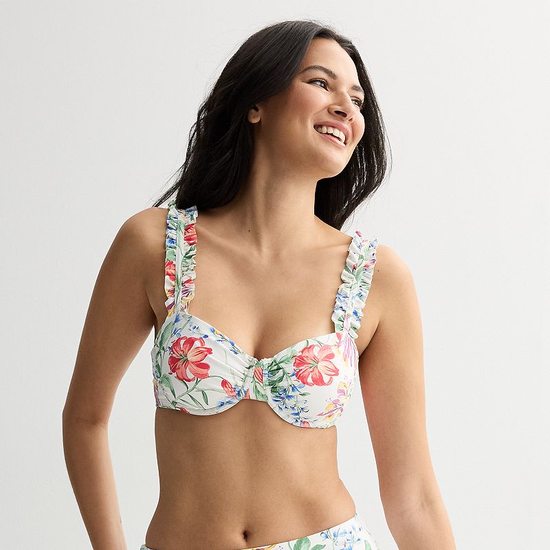 Women's Freshwater Underwire Ruffle Bra Swim Top, Size: XXL, Blooming Greece