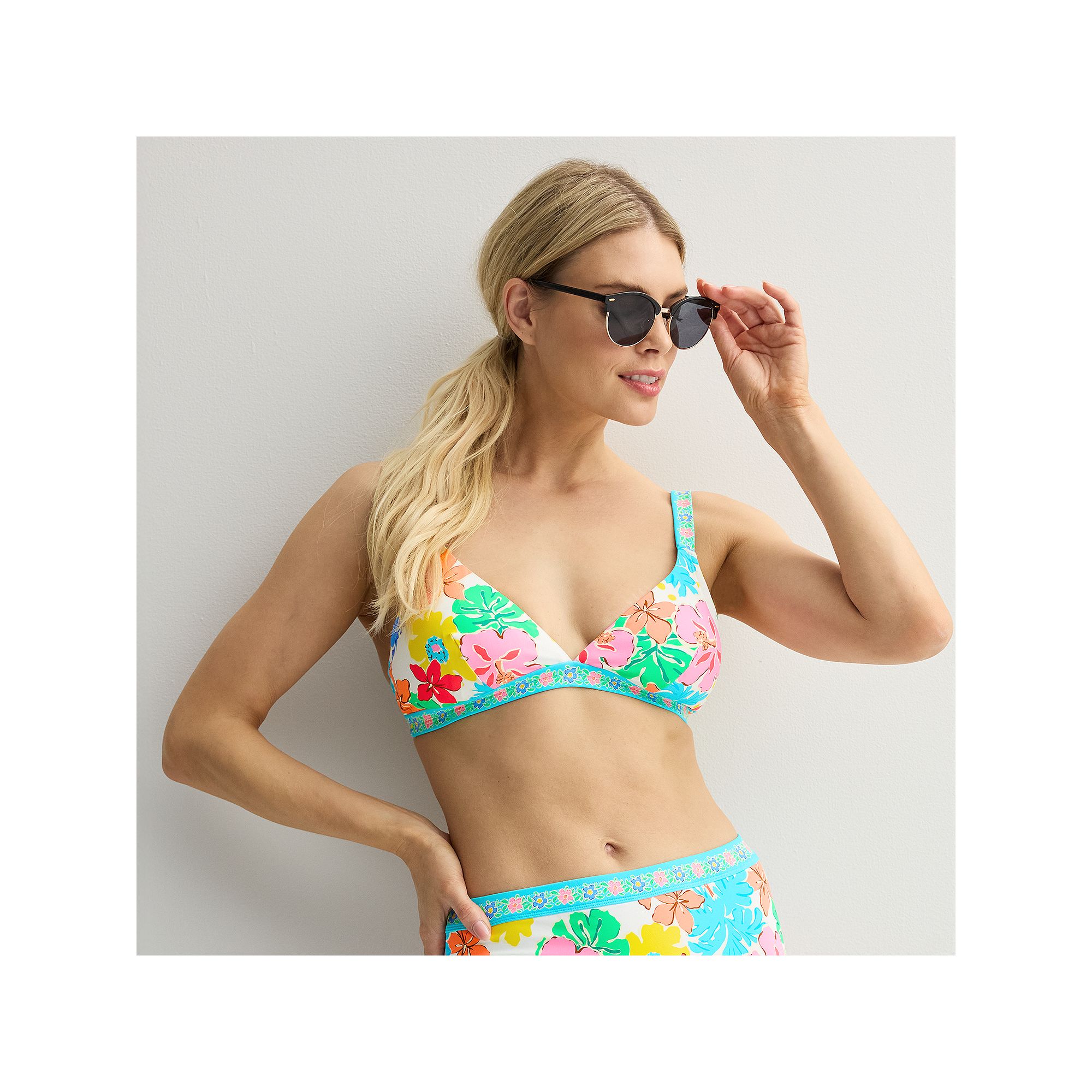 Womens Freshwater Floral Banded Bralette Swim Top, Size: XS, Blue Escape