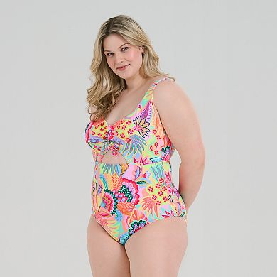 Plus Size Freshwater Keyhole Shirred Front One-Piece Swimsuit