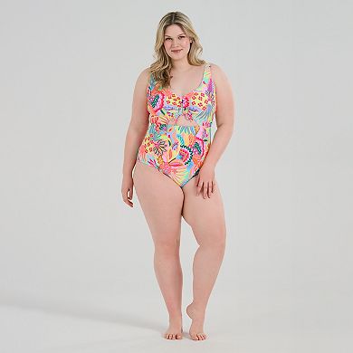 Plus Size Freshwater Keyhole Shirred Front One-Piece Swimsuit