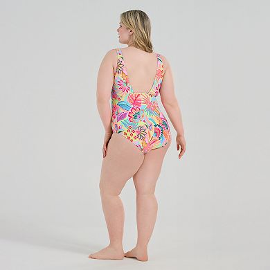 Plus Size Freshwater Keyhole Shirred Front One-Piece Swimsuit