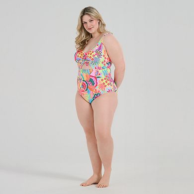 Plus Size Freshwater Keyhole Shirred Front One-Piece Swimsuit
