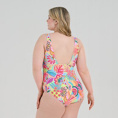 Plus Size Freshwater Keyhole Shirred Front One-Piece Swimsuit