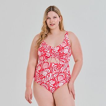 Plus Size Freshwater Keyhole Shirred Front One-Piece Swimsuit