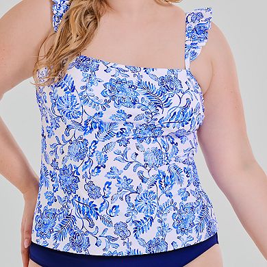 Plus Size Freshwater Ruffle Strap Tankini Top