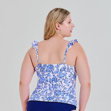 Plus Size Freshwater Ruffle Strap Tankini Top