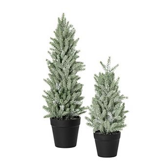 Haven Living 12" & 16" Artificial Potted Snowy Pine Tree Set of 2