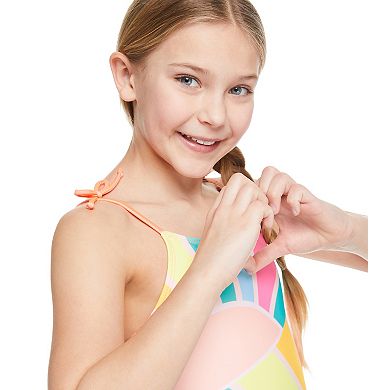 Girls 4-16 Breaking Waves Bow Tie Strap One-Piece Swimsuit
