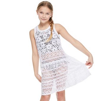 Girls 7-18 Breaking Waves White Novelty Crochet Cover Up in Regular & Plus Size