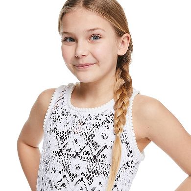 Girls 7-18 Breaking Waves White Novelty Crochet Cover Up in Regular & Plus Size