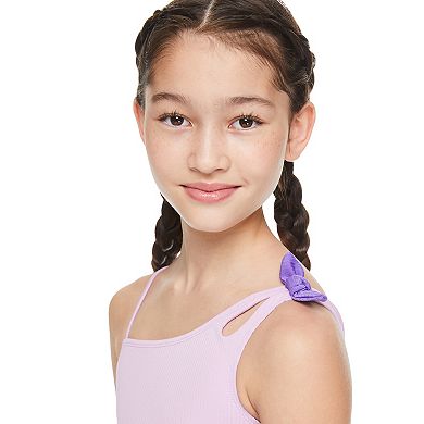 Girls 7-16 Breaking Waves Sharkbite One Shoulder One-Piece Swimsuit With Bow