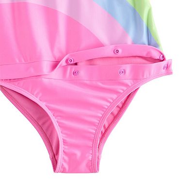 Girls 4-16 Breaking Waves Strappy Back One-Piece Swimsuit
