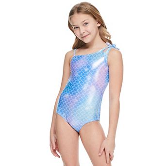 Girls 4-12 Breaking Waves Tie Dye Stripes One-Piece Swim Suit With Bow in Regular & Plus