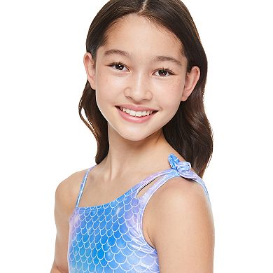 Girls 4-12 Breaking Waves Adaptive Mermaid One Shoulder One-Piece Bow Swimsuit