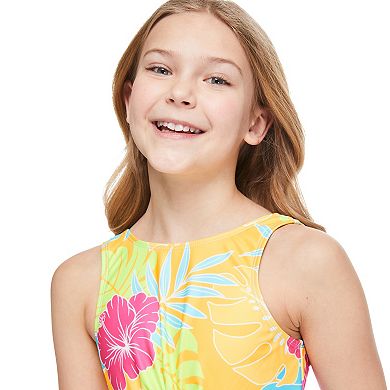 Girls 7-16 Breaking Waves Cut Out Detail Front Tie One-Piece Swimsuit
