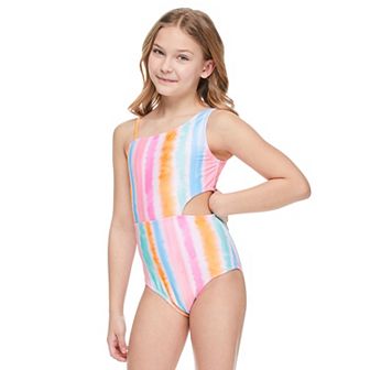Girls 4-16 Breaking Waves Sharkbite One Shoulder One-Piece Swimsuit