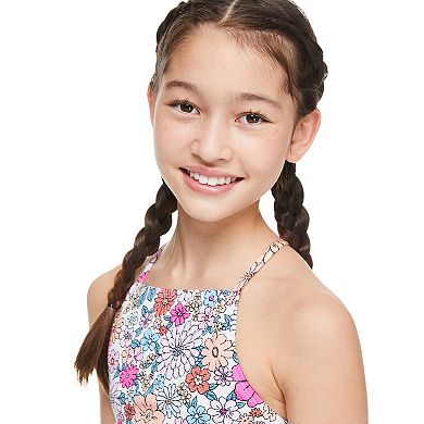 Girls 7-16 Breaking Waves Blue Floral Pop Pique 2-Piece Bikini Top & Bottoms Set