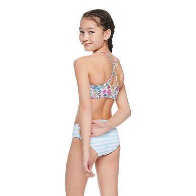 Girls 7-16 Breaking Waves Blue Floral Pop Pique 2-Piece Bikini Top & Bottoms Set