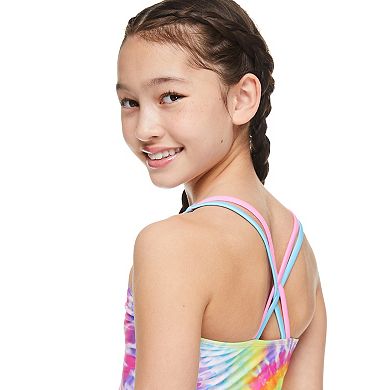 Girls 4-16 Breaking Waves High Neck Multi Strap Back Midkini Swim Top With Swim Bottoms