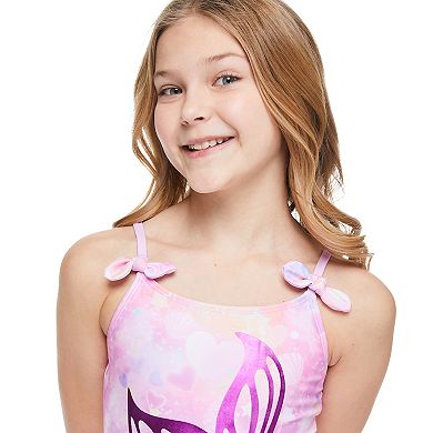 Girls 4-12 Breaking Waves One-Piece Swimsuit With Bow Detail At Straps